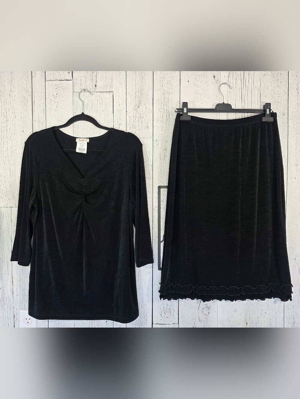 Kim & Co Black 2 Piece Top & Ruffle Midi Skirt Set XL Made in Canada